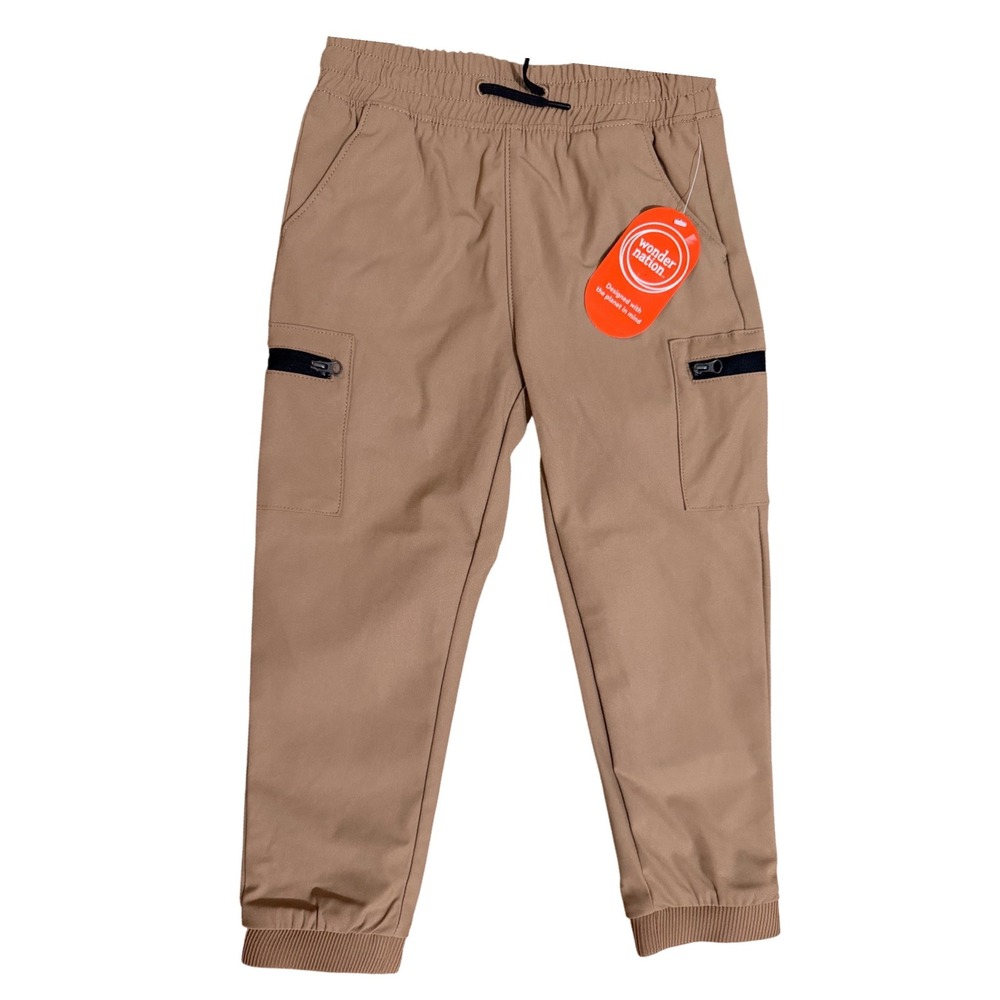 Wonder Nation Boys Khaki Tan Cargo Jogger Pants Zipper Pockets 5T NWT